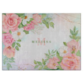 Monogram Waterverf Ombre Floral Greenery Pink Snijplank (Voorkant)