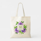 Monogram Waterverf Paarse Floral Tote Bag (Achterkant)