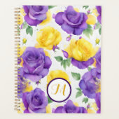 Monogram Waterverf Paarse Gele Roos Planner (Voorkant)