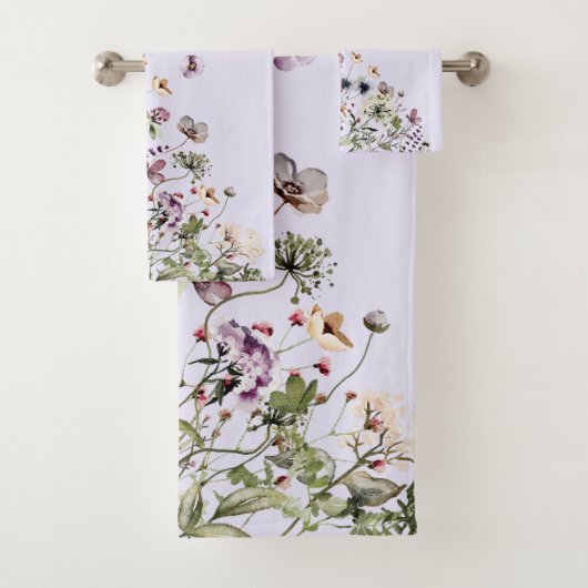 Monogram Waterverf Paarse Wildbloemen Bad Handdoek (Insitu)