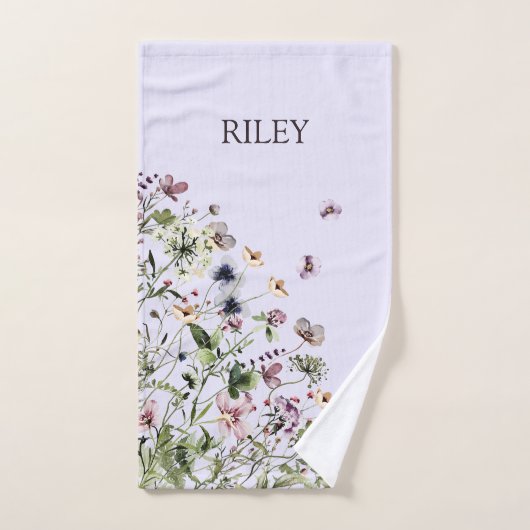 Monogram Waterverf Paarse Wildbloemen Bad Handdoek (Handdoek)