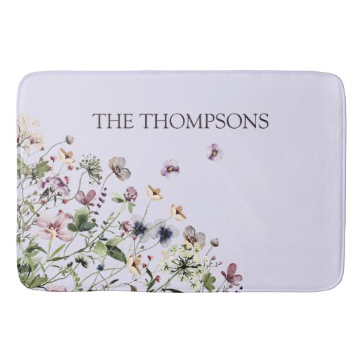 Monogram Waterverf Paarse Wildbloemen Badmat (Voorkant)