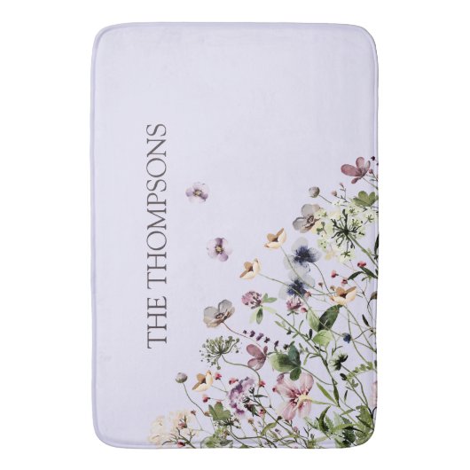 Monogram Waterverf Paarse Wildbloemen Badmat (Voorkant Verticaal)