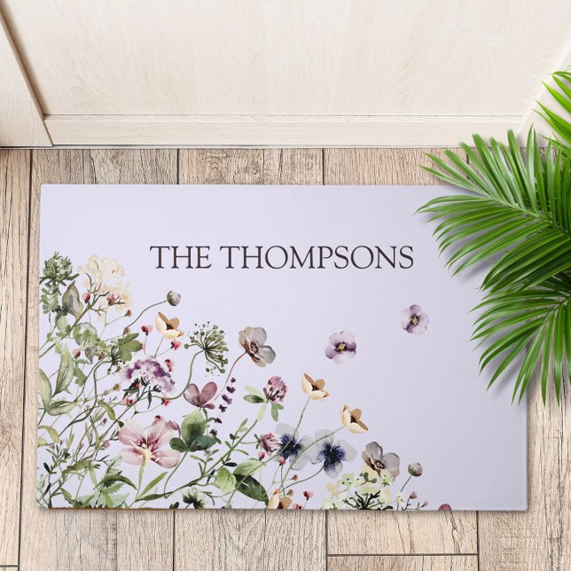 Monogram Waterverf Paarse Wildbloemen Deurmat (In situ)