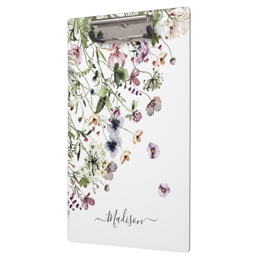 Monogram Waterverf Paarse Wildbloemen Klembord (Links)
