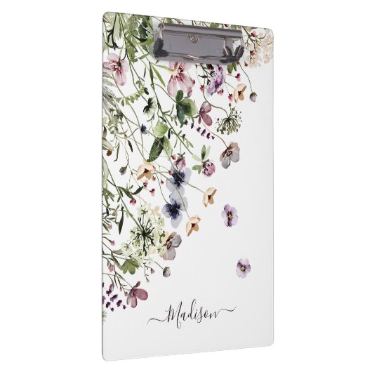 Monogram Waterverf Paarse Wildbloemen Klembord (Rechts)