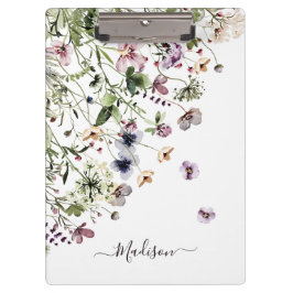 Monogram Waterverf Paarse Wildbloemen Klembord