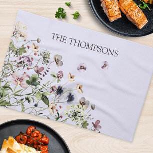 Monogram Waterverf Paarse Wildbloemen Theedoek