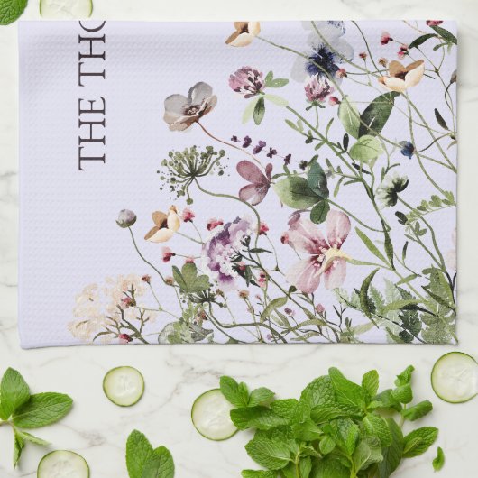 Monogram Waterverf Paarse Wildbloemen Theedoek (Gevouwen)