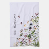Monogram Waterverf Paarse Wildbloemen Theedoek (Verticaal)