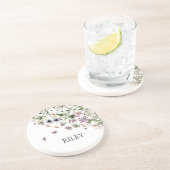 Monogram Waterverf Paarse Wildbloemen Zandsteen Onderzetter (Zijkant)