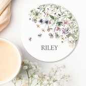 Monogram Waterverf Paarse Wildbloemen Zandsteen Onderzetter