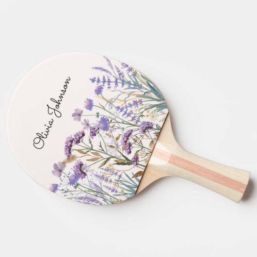 Monogram Waterverf Paarse Wildflower Meadow Tafeltennisbatje (Zijkant)