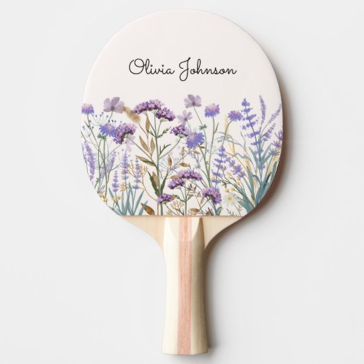 Monogram Waterverf Paarse Wildflower Meadow Tafeltennisbatje (Voorkant)