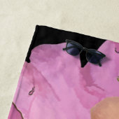 Monogram Waterverf Pastel Camellias op zwart Strandlaken (In situ)