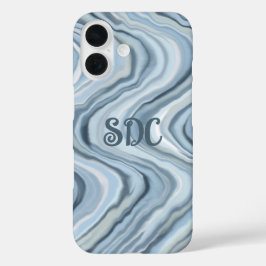 Monogram waterverf pastel strepen blauw marineblau iPhone 16 hoesje