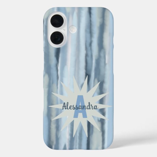Monogram waterverf pastel strepen blauw marinegrij Case-Mate iPhone case (Achterkant)