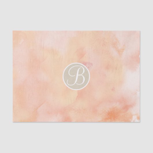 Monogram Waterverf peach Marble Letter-Initiaal Tissuepapier (Voorkant)