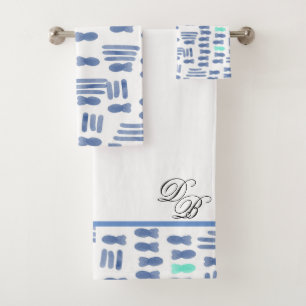 Monogram waterverf penseelstreek vis bad handdoek