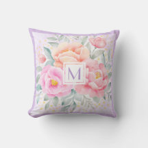 Monogram Waterverf Peonies Rozen Roze Floral Boho