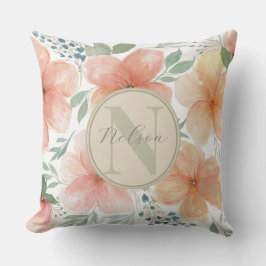 Monogram Waterverf Perzik Floral Sierkussen