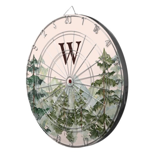 Monogram Waterverf Pijnbos & Mountain Rustic Dartbord (Voorkant Rechts)