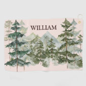Monogram Waterverf Pijnbos & Mountain Rustic Golfhanddoek (Horizontaal)