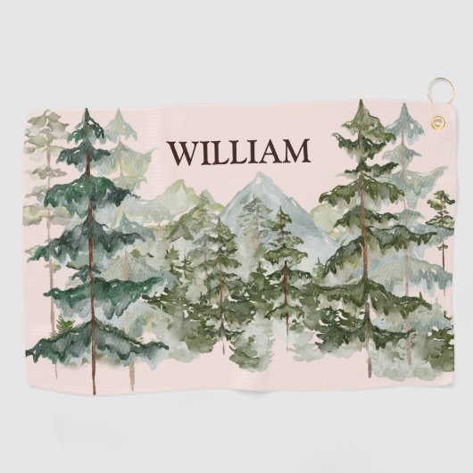Monogram Waterverf Pijnbos & Mountain Rustic Golfhanddoek (Horizontaal)
