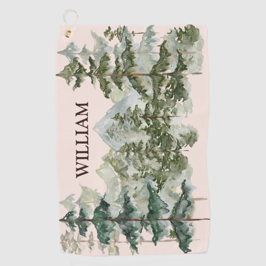 Monogram Waterverf Pijnbos & Mountain Rustic Golfhanddoek (Voorkant)