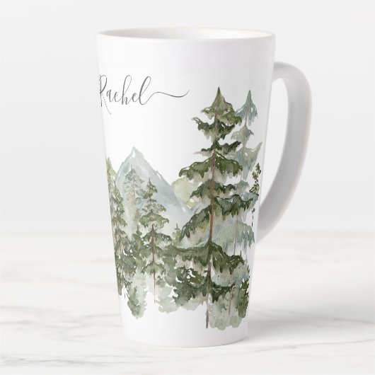 Monogram Waterverf Pine Forest berg Esthetisch Latte Mok (Rechterhoek)