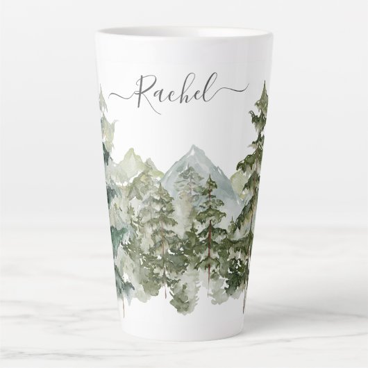 Monogram Waterverf Pine Forest berg Esthetisch Latte Mok (Voorkant)