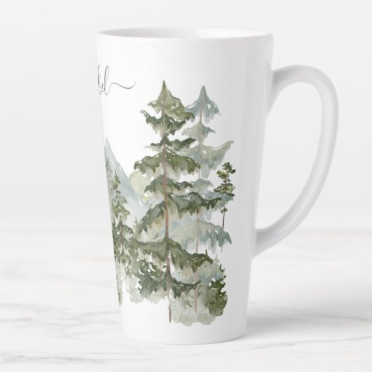 Monogram Waterverf Pine Forest berg Esthetisch Latte Mok (Rechts)