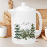 Monogram Waterverf Pine Forest berg Esthetisch Theepot<br><div class="desc">Geniet in stijl met onze Monogram Waterverf Pine Forest berg Esthetische theepot! Personaliseer het en omarm de schoonheid van de natuur en geniet van je drink met een vleugje rustieke charme.</div>