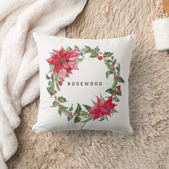 Monogram Waterverf Poinsettia Kerstkrans Kussen (Deken)