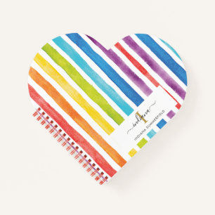 Monogram Waterverf Rainbow Colorful Stripes Naam Notitieboek