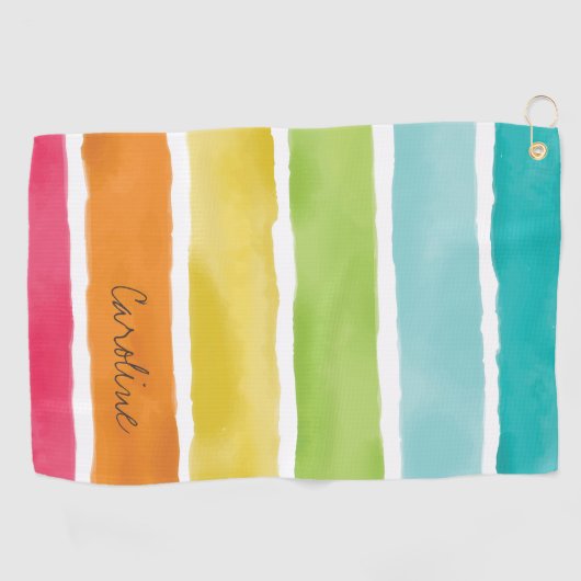 Monogram. Waterverf regenboogkleuren. Golfhanddoek (Horizontaal)
