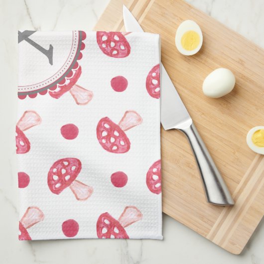 monogram waterverf rode champignons theedoek (Quarter Fold)