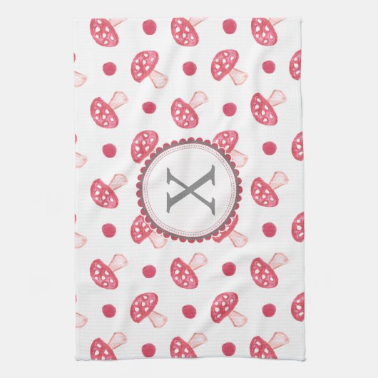 monogram waterverf rode champignons theedoek (Verticaal)