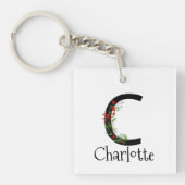 Monogram Waterverf rode wilde bloemen Sleutelhanger (Voorkant)