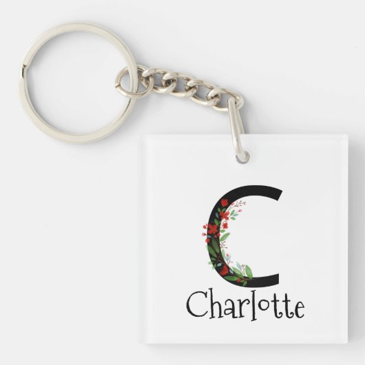 Monogram Waterverf rode wilde bloemen Sleutelhanger (Voorkant)