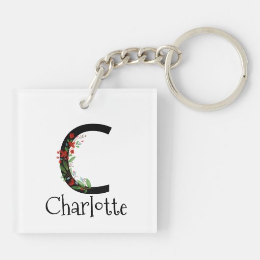 Monogram Waterverf rode wilde bloemen Sleutelhanger (Achterkant)