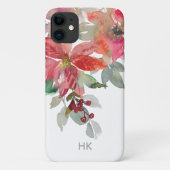 Monogram Waterverf Rood Poinsettia Bloemen Chic Case-Mate iPhone Case (Achterkant)