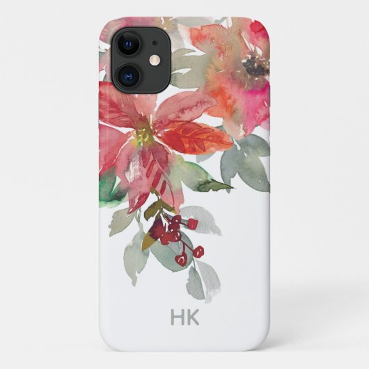 Monogram Waterverf Rood Poinsettia Bloemen Chic Case-Mate iPhone Case (Achterkant)