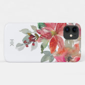 Monogram Waterverf Rood Poinsettia Bloemen Chic Case-Mate iPhone Case (Achterkant (horizontaal))