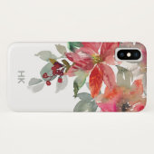 Monogram Waterverf Rood Poinsettia Bloemen Chic Case-Mate iPhone Case (Achterkant (horizontaal))