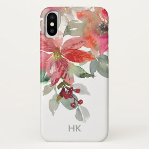 Monogram Waterverf Rood Poinsettia Bloemen Chic Case-Mate iPhone Case