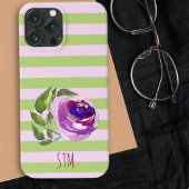 Monogram Waterverf Roos Pastel Stripes Aangepast Case-Mate iPhone Case