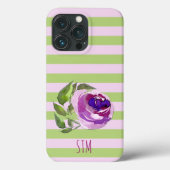 Monogram Waterverf Roos Pastel Stripes Aangepast Case-Mate iPhone Case (Achterkant)
