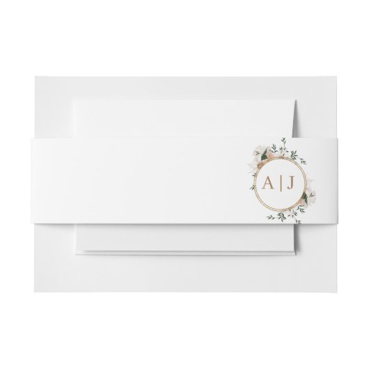 Monogram Waterverf Roos Wreath Wedding Belly Band Uitnodigingen Wikkel (Voorkant Voorbeeld)