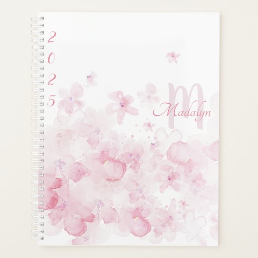 Monogram Waterverf Roze 2025 Bloemenplanner Planner (Voorkant)